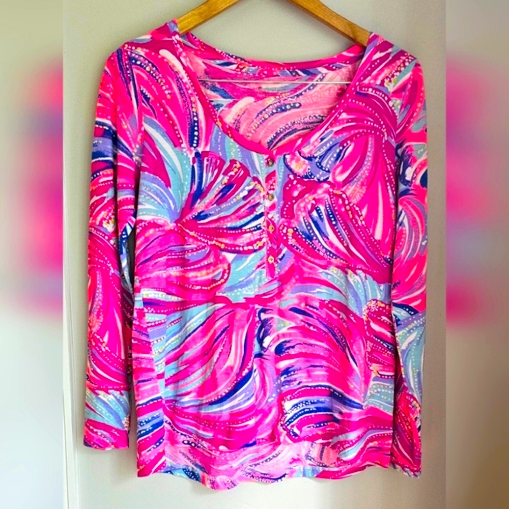 Lilly Pulitzer long sleeve pink and blue top/ shirt size S